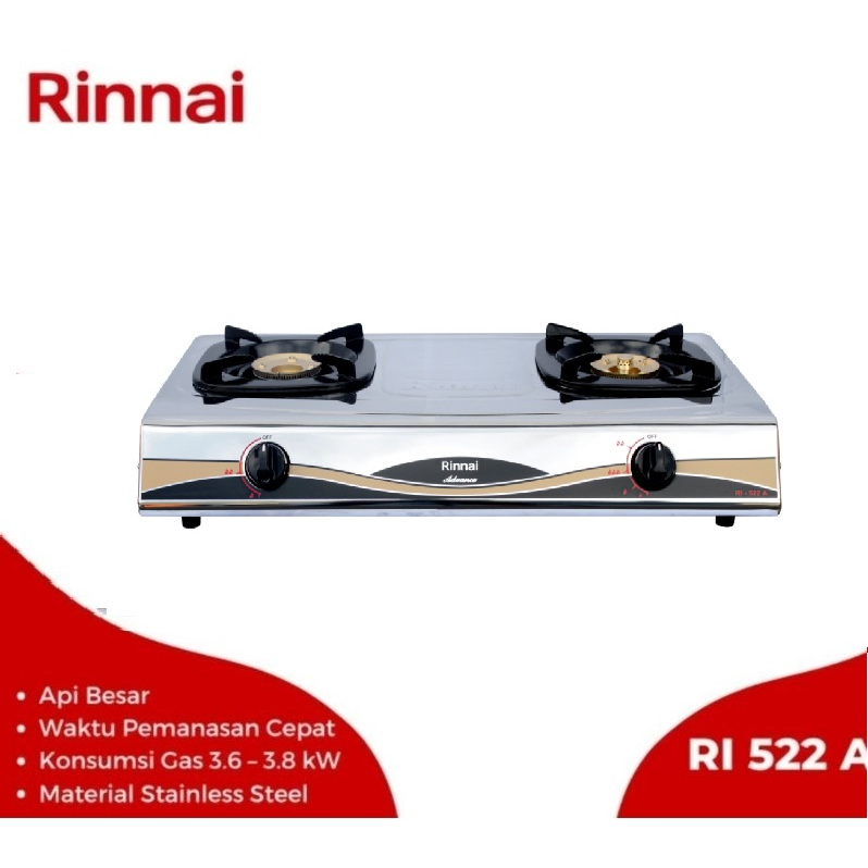 RINNAI Kompor gas Rinnai RI 522 A RI 522A Kompor Gas Rinnai 2 Tungku