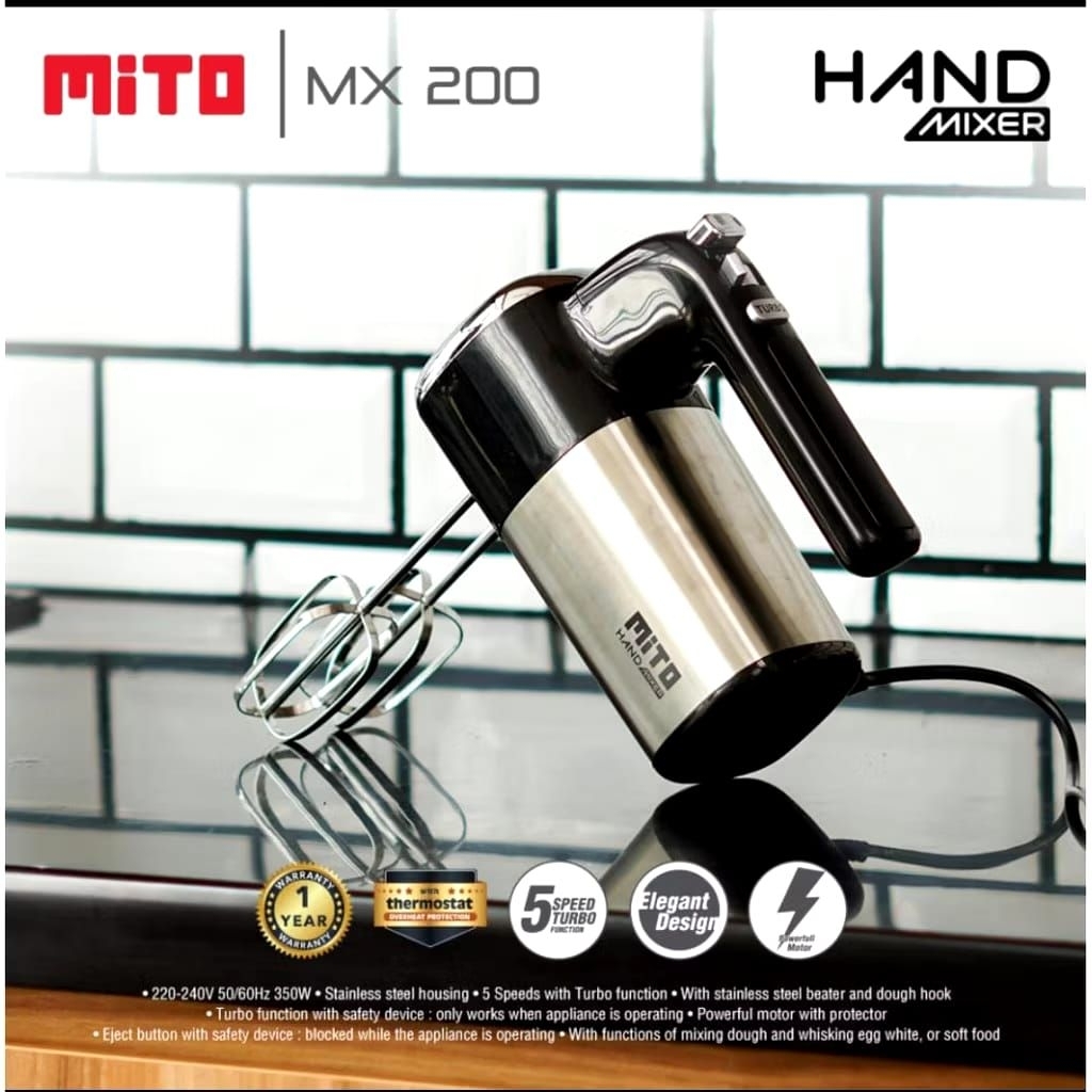 MITO MX 200 Hand Mixer – Mixer Tangan 5 Kecepatan dengan Turbo