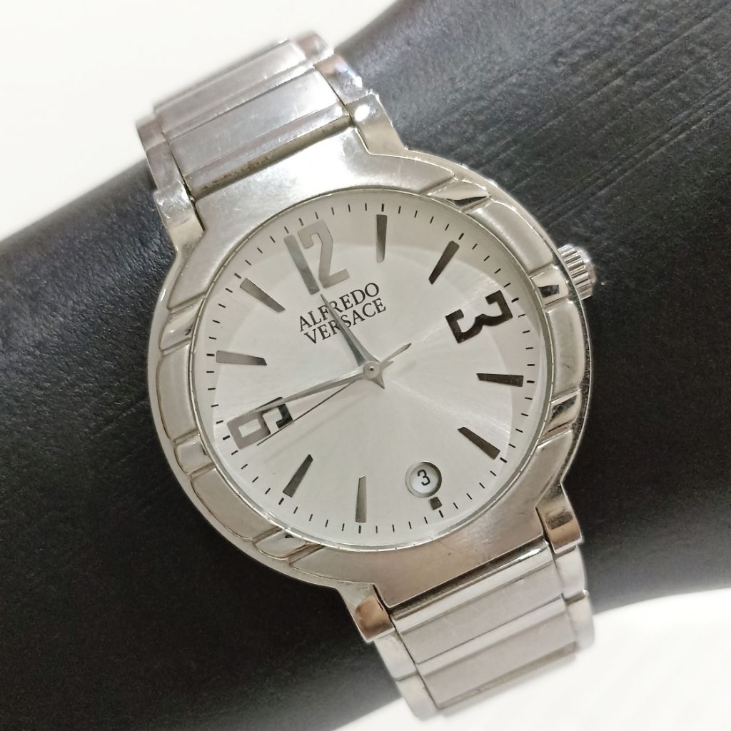 Jam Tangan Alfredo Versace Vintage Classic Quartz Watch Pria Cowok Laki-Laki Second Bekas Original
