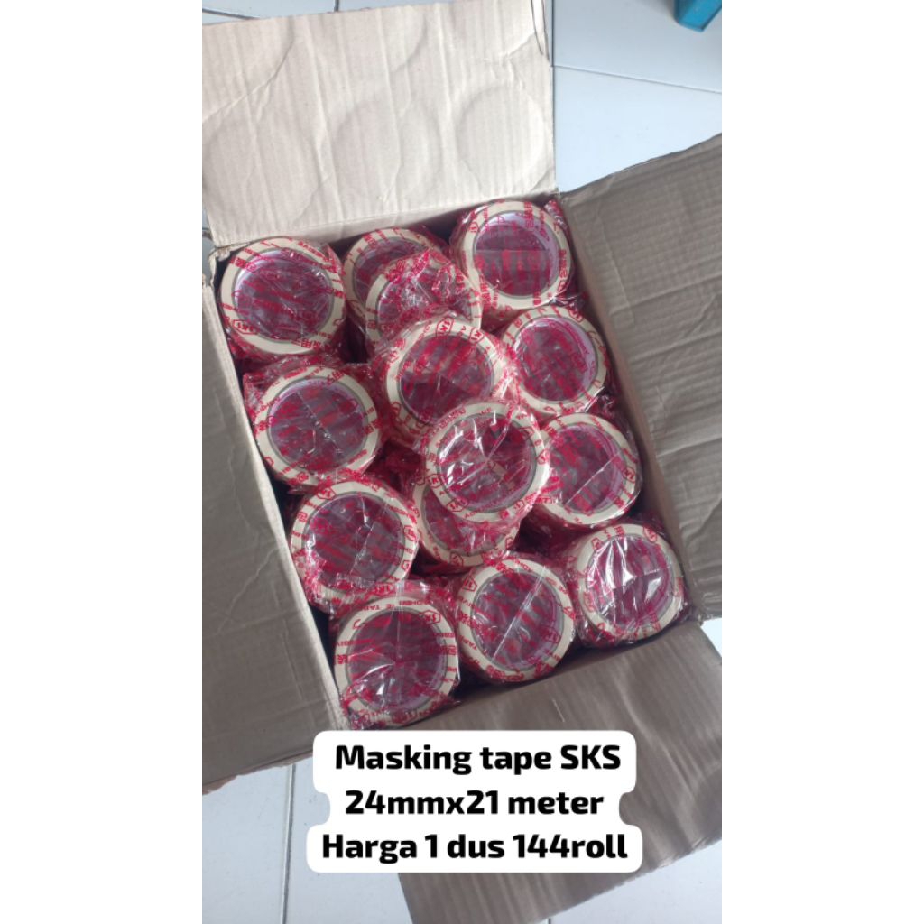 

Lakban Kertas SKS 1 inch 24mmx21meter Harga 1 dus (144roll)