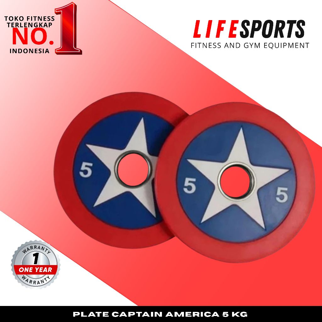 LIFESPORTS - Alat Olahraga Fitness Gym Captain America Weight Rubber Plate Olympic Bumper 5 Kg