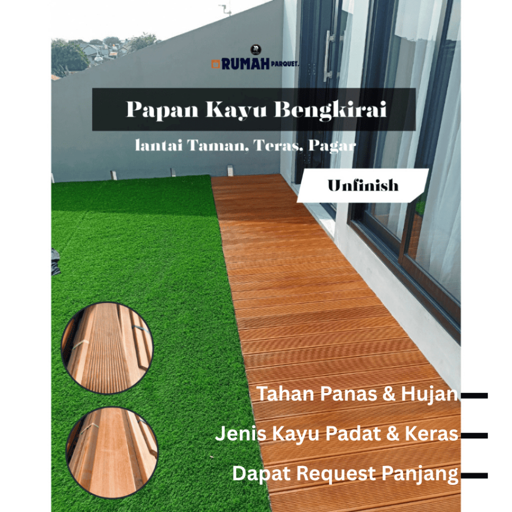 Lantai Decking Kayu Asli Bengkirai Pagar Kolam Teras Balkon