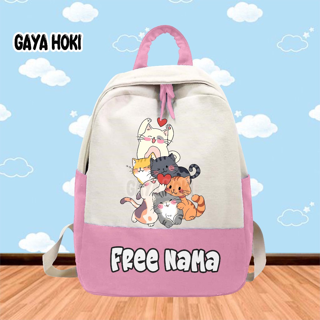 [FREE NAMA] Tas Ransel Tas Anak Sekolah TK/SD Gambar KUCING CAT IMUT LOVE
