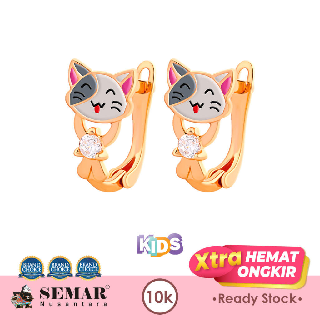 Anting Emas Jepit Anak Baby Colour Tabby Cat Gold 10K Semar Nusantara