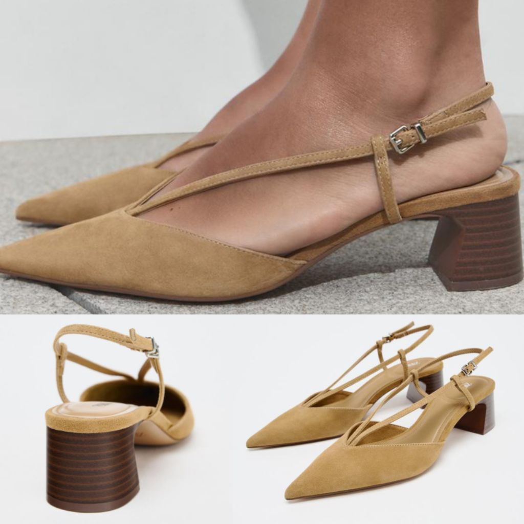 Sepatu ZARA Strip Suede Slingback Heels Shoes
