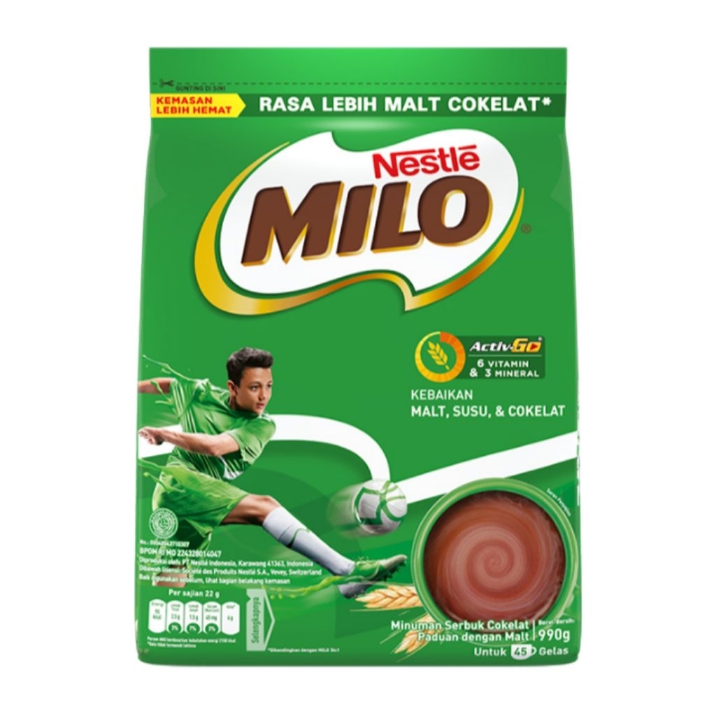 

Milo Active Go Minuman Serbuk Cokelat Bag 990 g