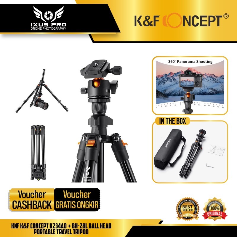 KNF K&F Concept K234A0 + BH-28L Ball Head Portable Travel Tripod