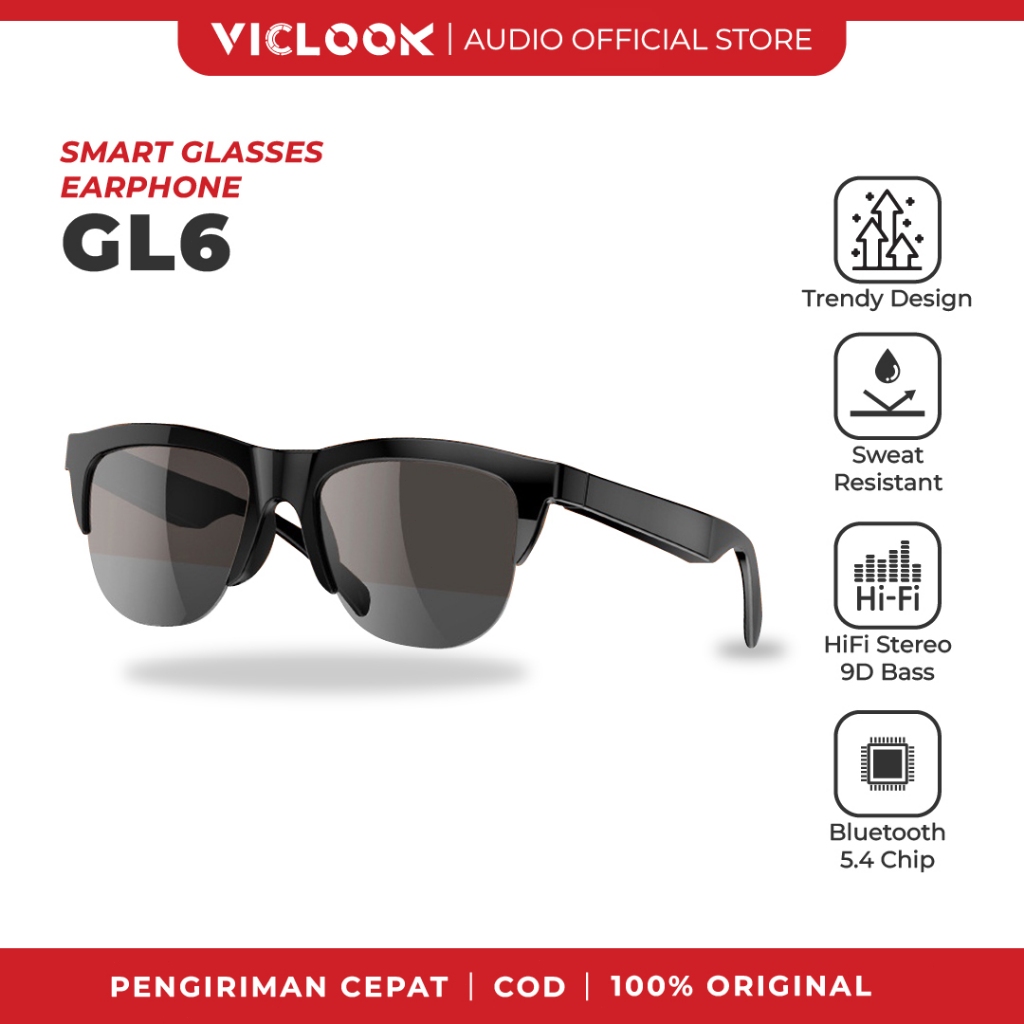 VICLOOK Smart Glasses Wireless Bluetooth V5.4 Sunglasses Sport IPX4 Wateroof Outdoor Kacamata Anti-B