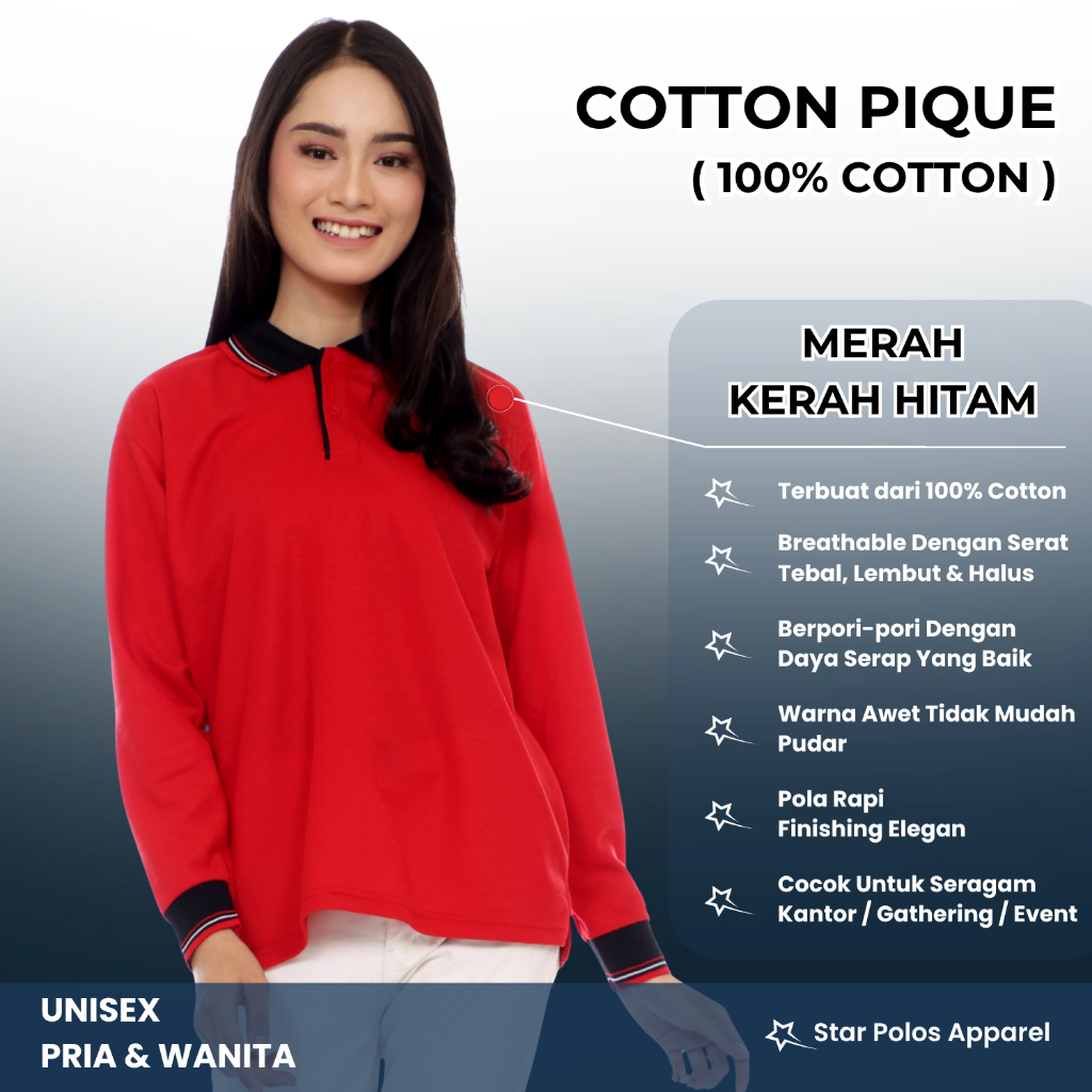 Kaos kerah/ poloshirt katun premium MERAH KERAH HITAM panjang pria wanita