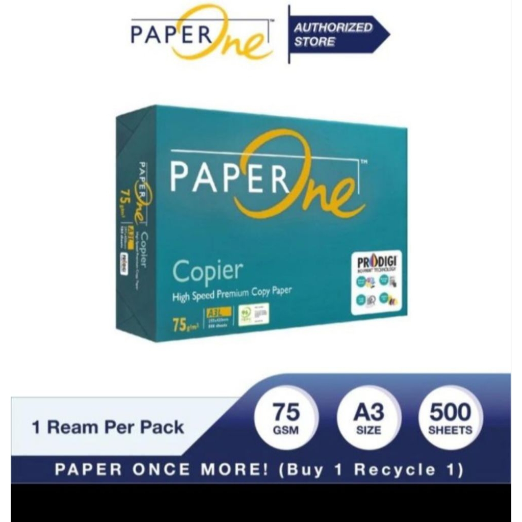 

Paper One Kertas Hvs ukuran A3L (297 x 420 mm) 75 Gram / 80 Gram / 100 Gram - Rim isi 500 Sheets.