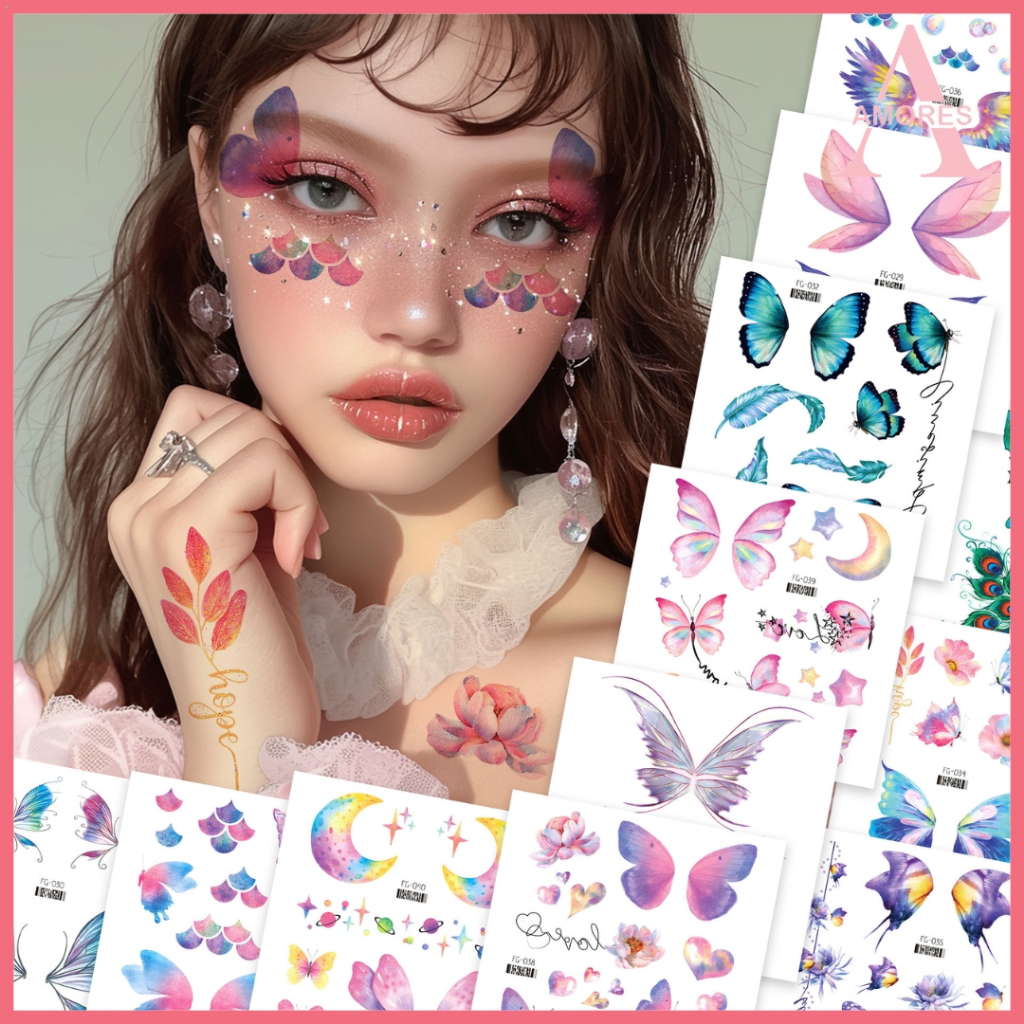 Stiker Tato Wajah Semi Permanen Tato Butterfly Tahan Lama dan Tahan Air KU092