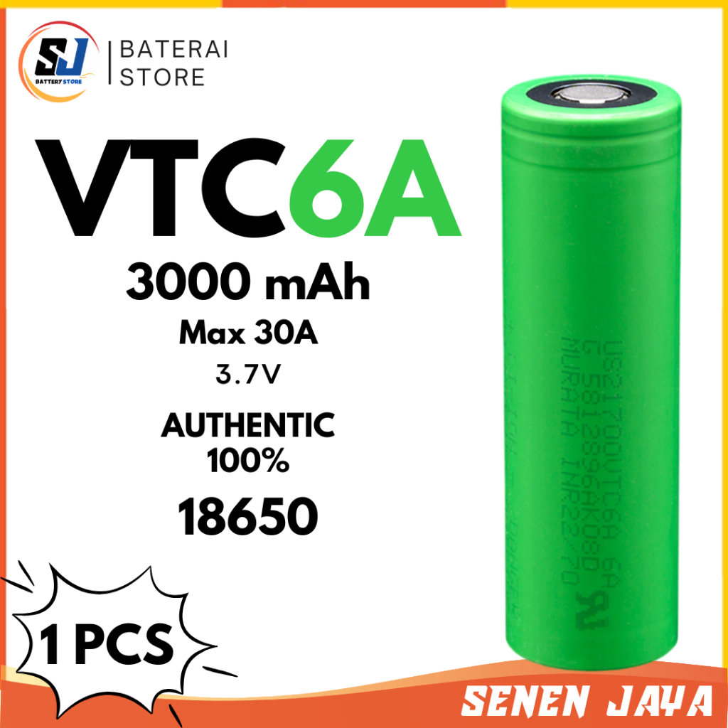 ORIGINAL BATERAI Sony VTC6A 18650 3.7V 30A 3000mAh Baterai 18650 VTC6A SONY AUTHENTIC 100%