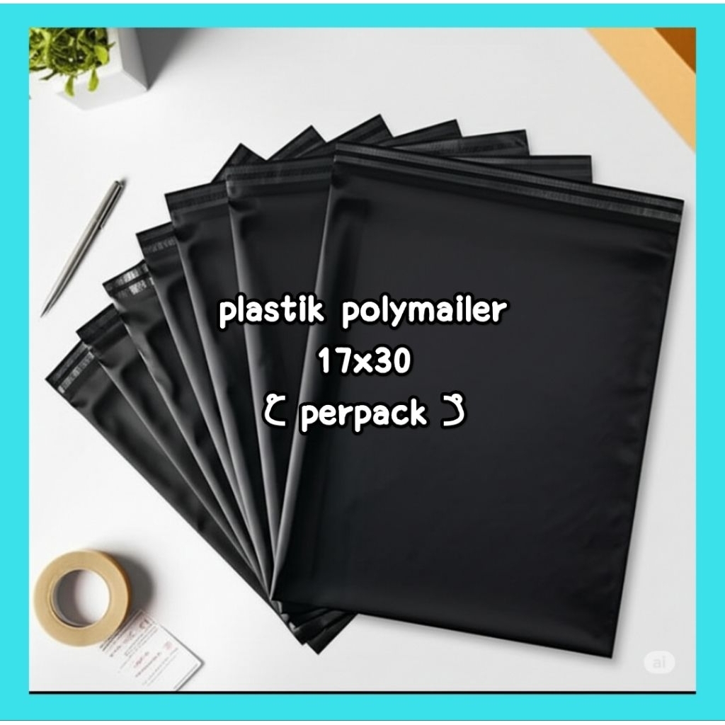 

perpack (±100pcs) 17x30 cm polymailer hitam plastik packing olshop