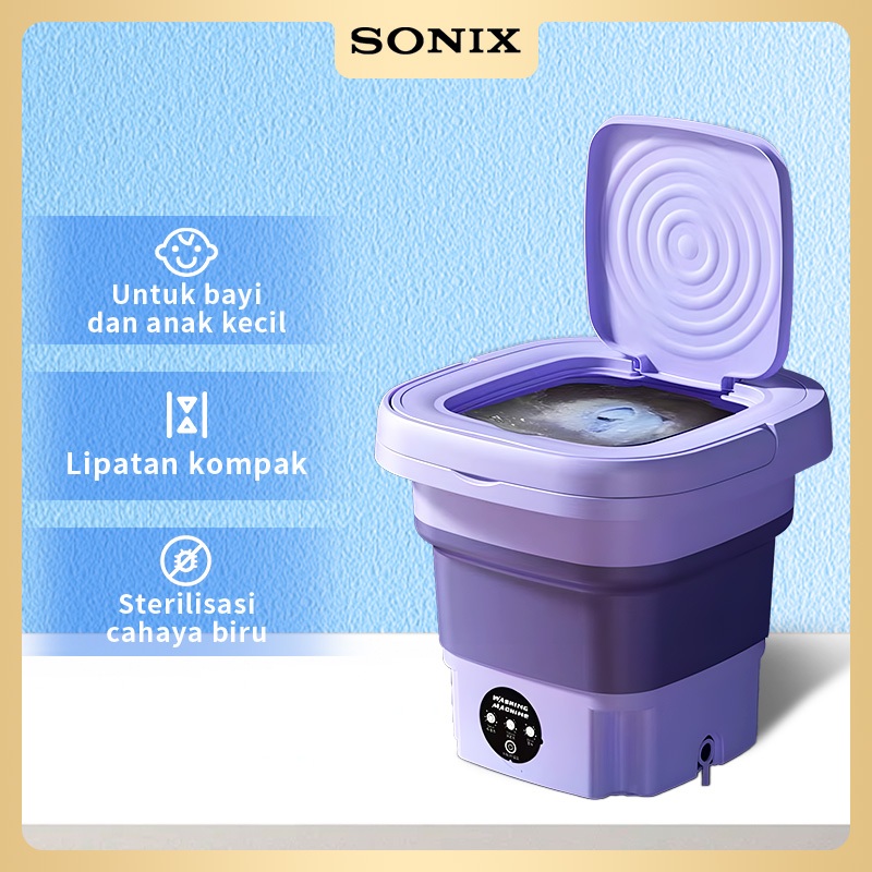 Sonix Mini Portable Folding Mesin Cuci SWM01 Fully Automatic Mother Baby Washing Drying Machine 8L B