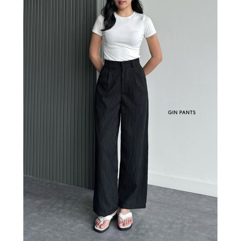 Celana Kulot Motif Salur Garis Garis Wanita // Kulot Motif Salur Bahan Crepe Tebal