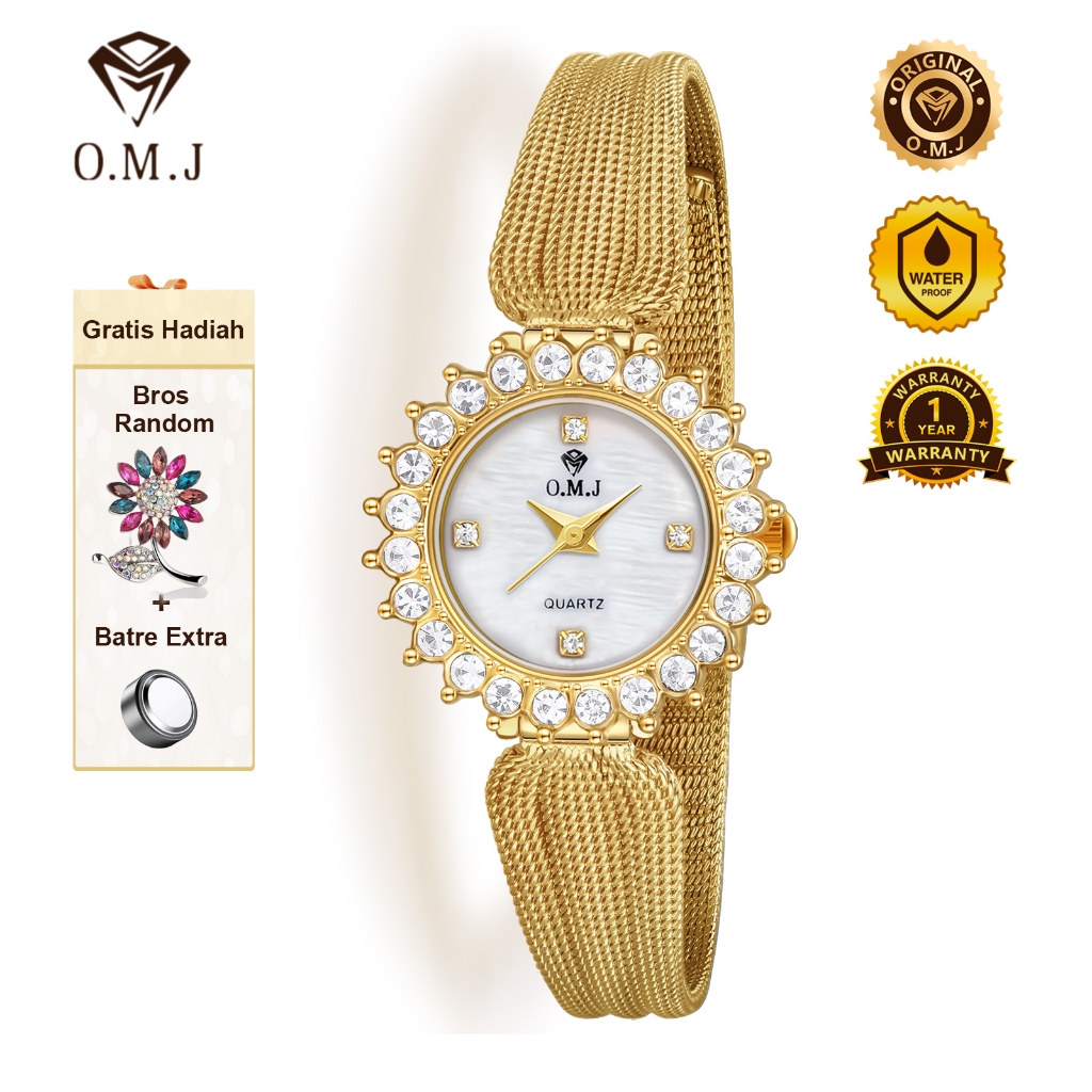 O.M.J G090 Jam Tangan Wanita Emas Baja Elegan Mewah Asli Seri Vintage Gold Watches