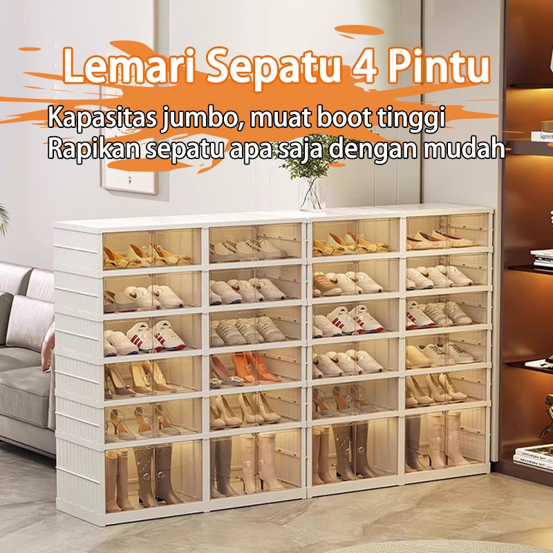 RAMO LEMARI SEPATU LIPAT 4 BARIS - BAHAN TEBAL KUAT MULTIFUNGSI TOPI & TAS BISA DISIMPAN DI ATAS