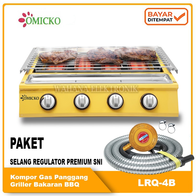 Kompor Sosis Bakar Sate Bakar 4 Tungku BBQ Grill dengan Regulator Gas untuk Memanggang, Praktis dan 