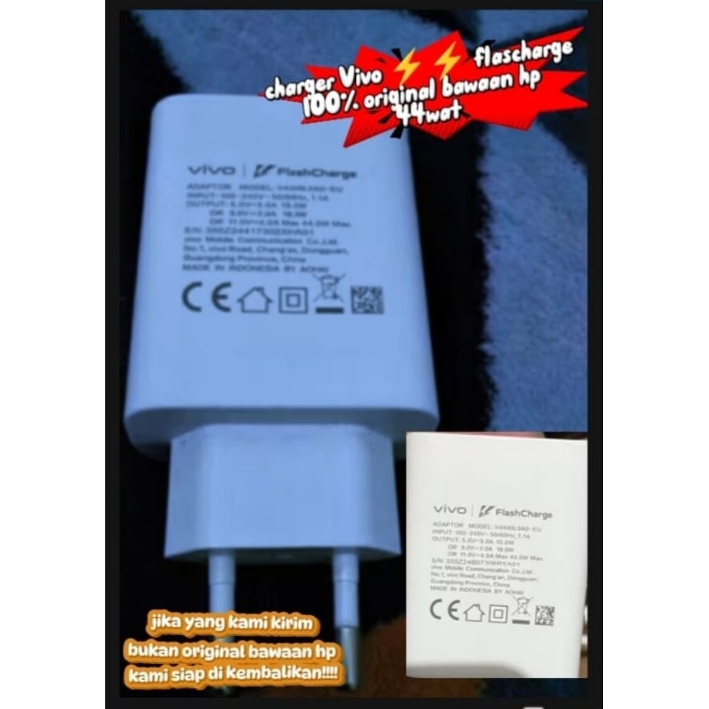 charger Vivo 100%original bawaan/copotan hp 44wat