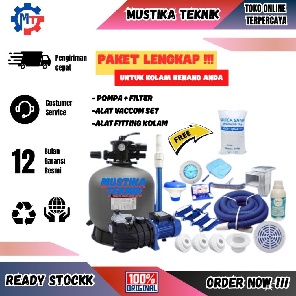 Mesin Pompa Air Kolam Renang 1HP Sand Filter Emaux Paket Kolam Renang