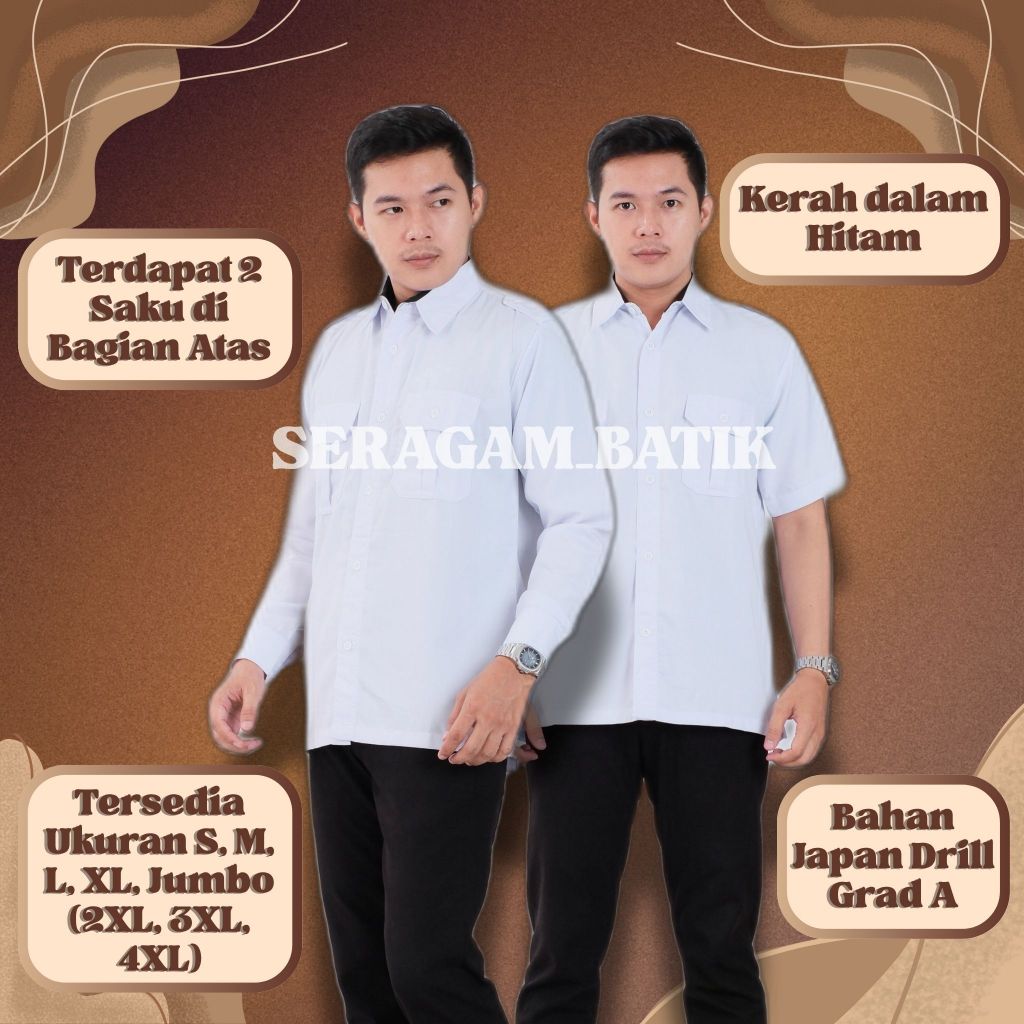 PROMO / BAHAN PREMIUM / Baju dinas pdh putih pria pendek dan panjang Kemeja dinas pdh putih pns dan