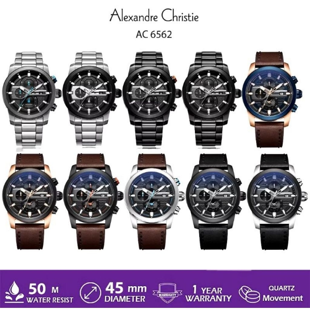 jam tangan pria Alexandre Christie Ac 6562 - Ac 6562  kulit  / Rantai   / Rubber Original