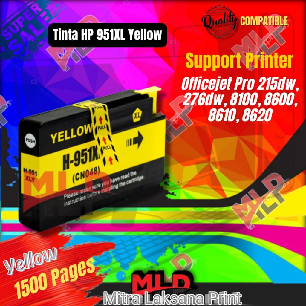 Tinta Catridge HP 951XL 951 XL Yellow Compatible Printer Officejet Pro 215dw, 276dw, 8100, 8600