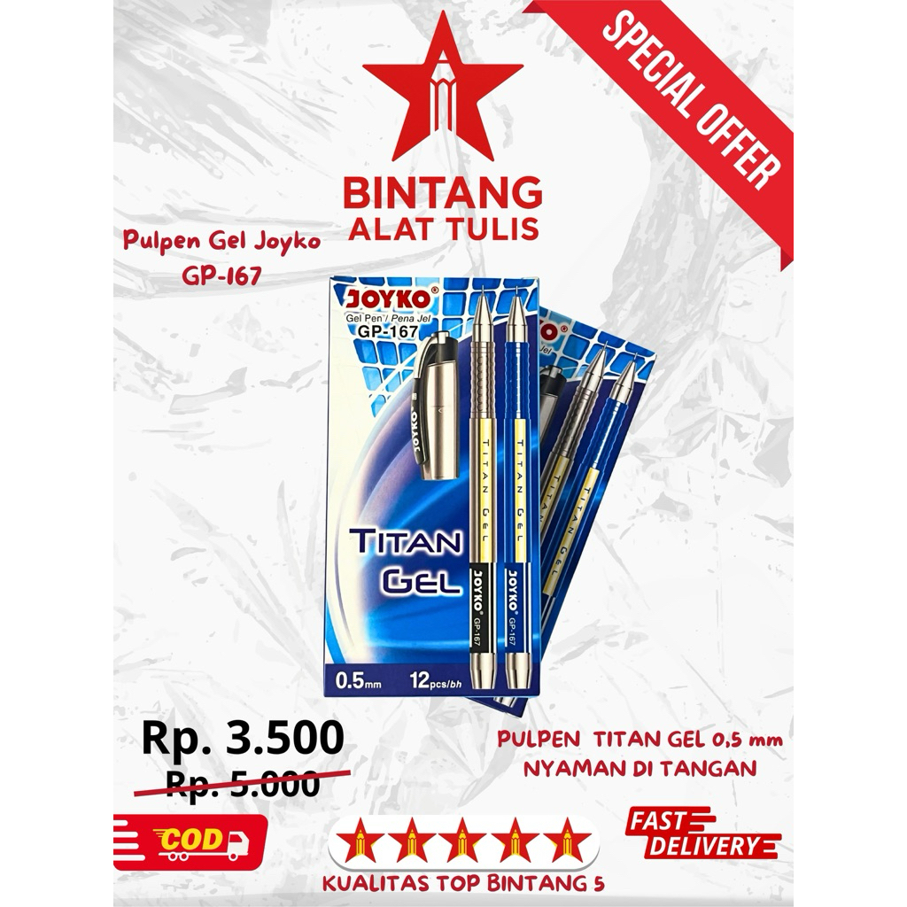

[PCS] Pulpen Gel Joyko GP-167 Titan Gel 0.5mm | Tinta Lancar dan Nyaman