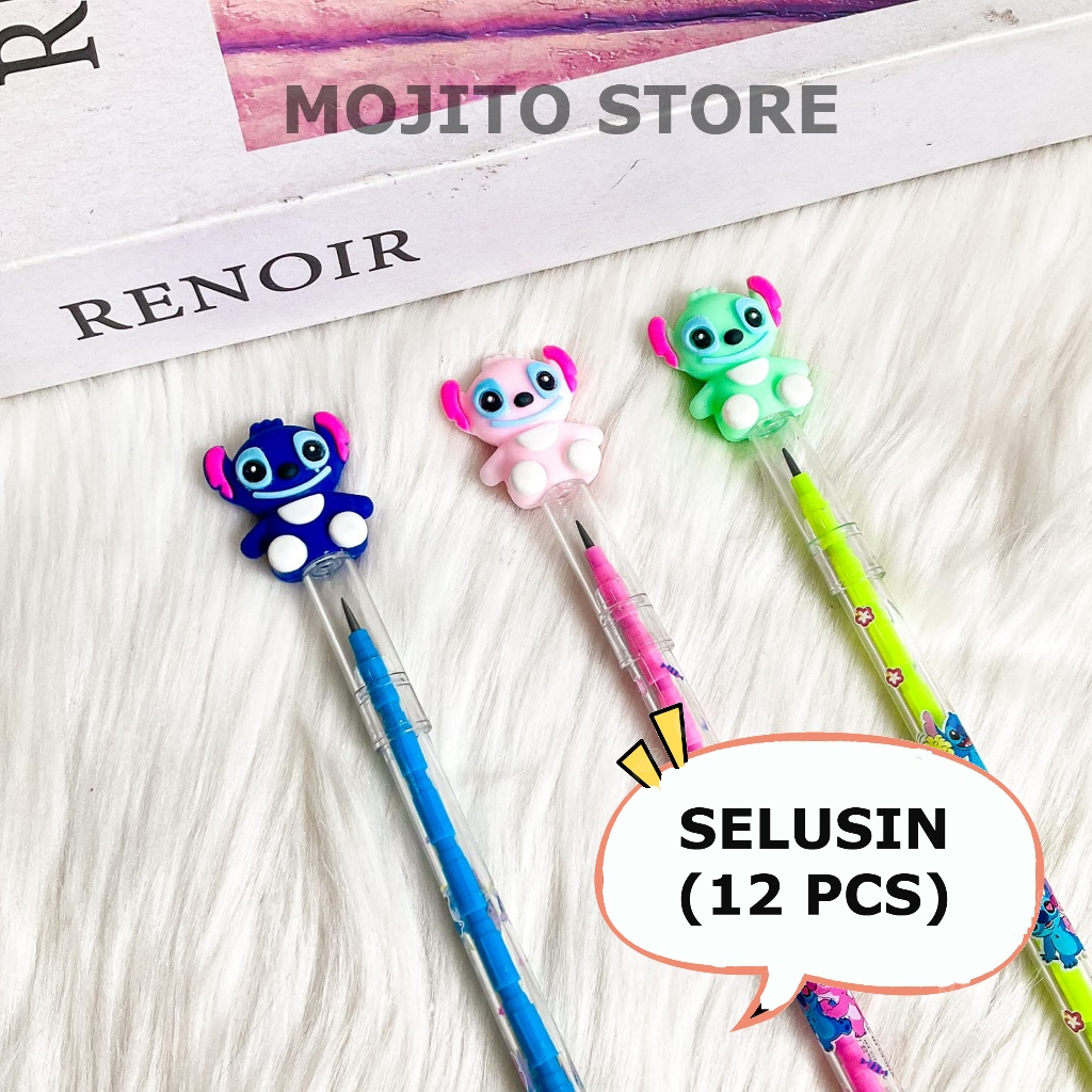 

(12 PCS) PENSIL LILO AND STITCH SUSUN BENSIA LANTU BISA DIISI ULANG PENCIL PELURU DISNEY