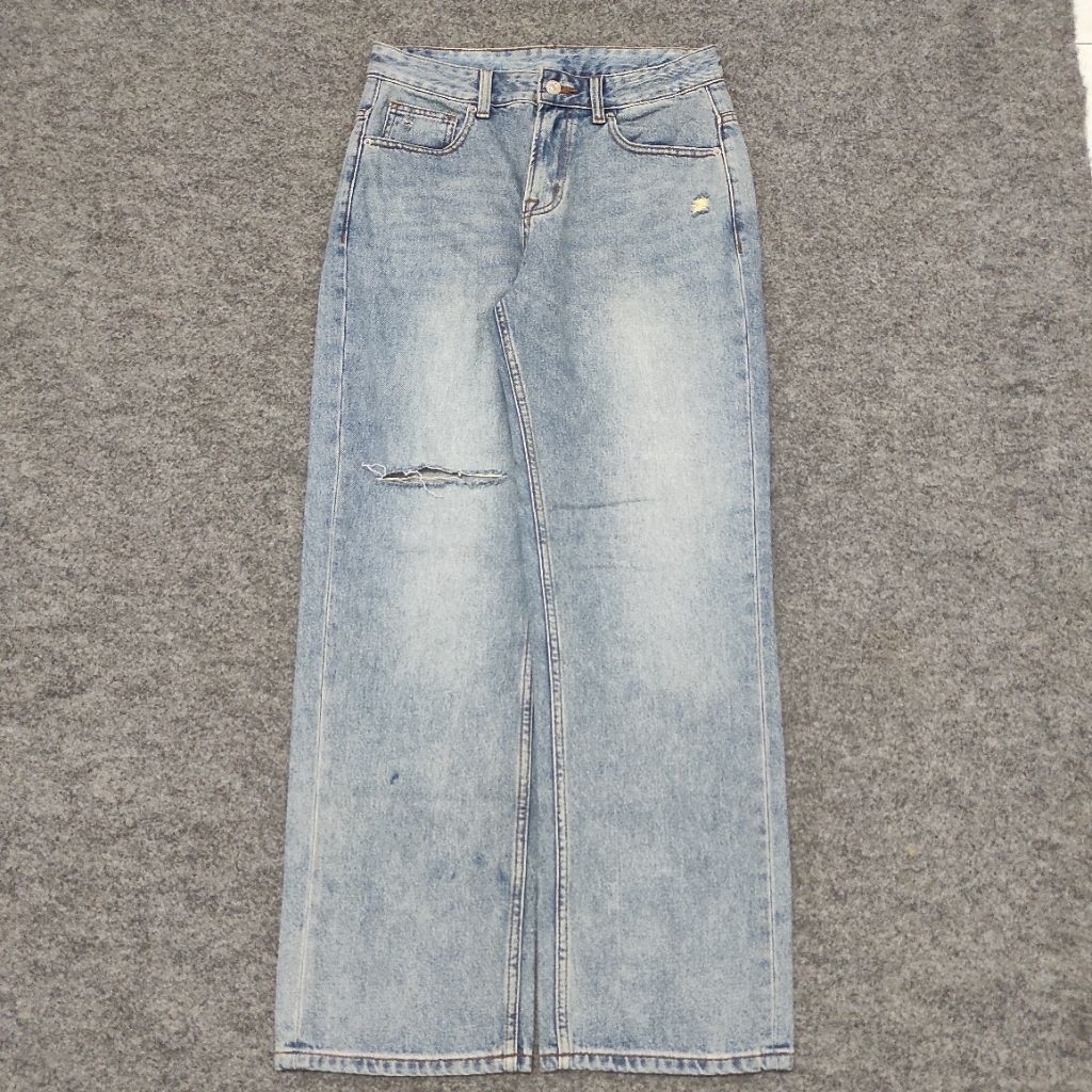 SPAO Blue Washed Baggy Ripped Denim Jeans