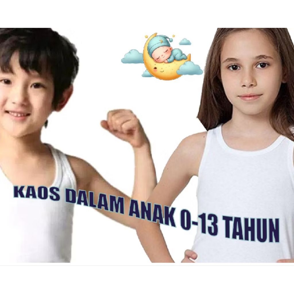 Paket Isi 6 Kaos Dalam Singlet Pakaian Anak Cowok Laki Perempuan Remaja
