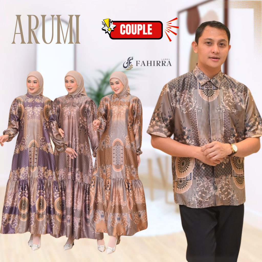 Baju Gamis Couple Kemeja ARUMI Bahan Silk Premium Untuk Pesta Kondangan ukuran Jum