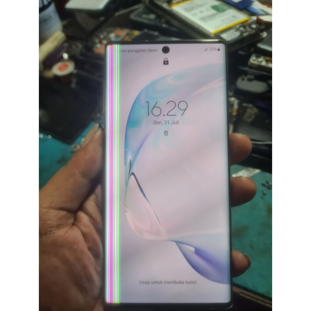 LCD SAMSUNG NOTE 10 (N970F,)bekas minus garis