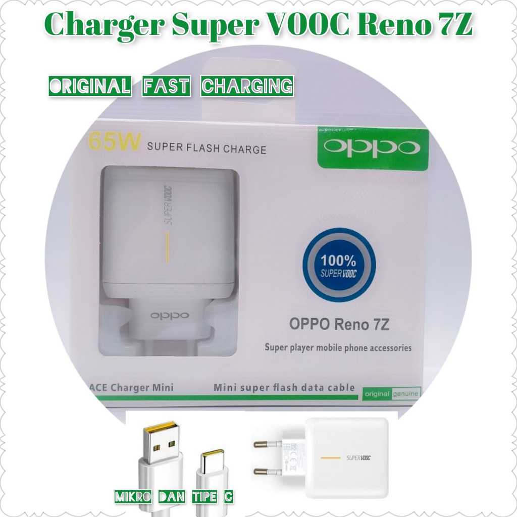 Charger Oppo Super VOOC Reno 7z Fast Charging 65W Original Type C / Micro USB