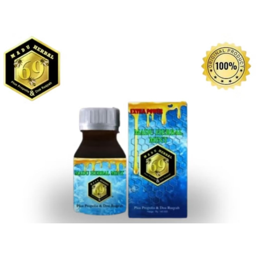 Madu Herbal 69 mint plus propolis dan (meredakan batuk dan melegakan pernapasan)