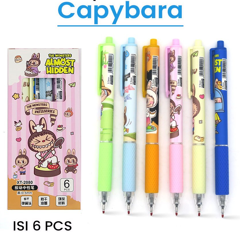 

[6 PCS] 1 Kotak Pulpen Gel Capybara Warna Warni