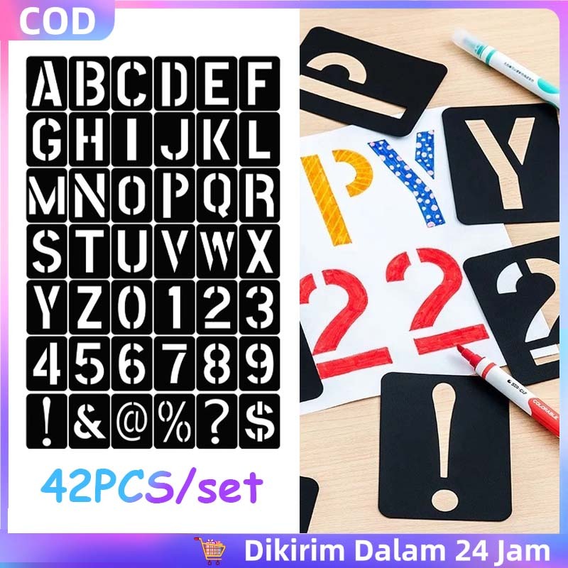 

42pcs Cetakan Huruf Angka Penggaris Cetakan Huruf Angka Cetakan Coklat Huruf Cat Semprot Penggaris Sablon