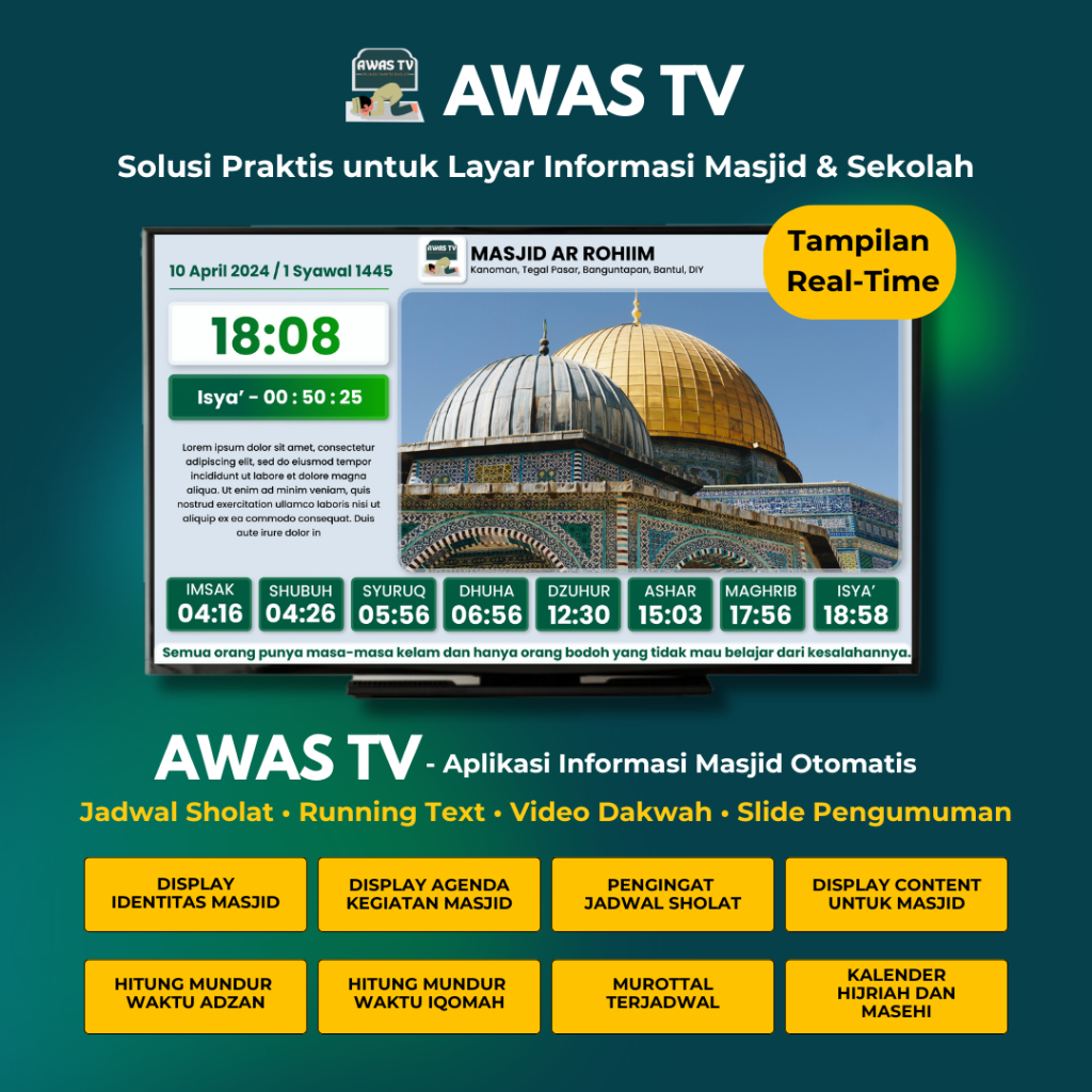 Awas TV Software Aplikasi Waktu Shalat TV Masjid Digital Jam Waktu Shalat