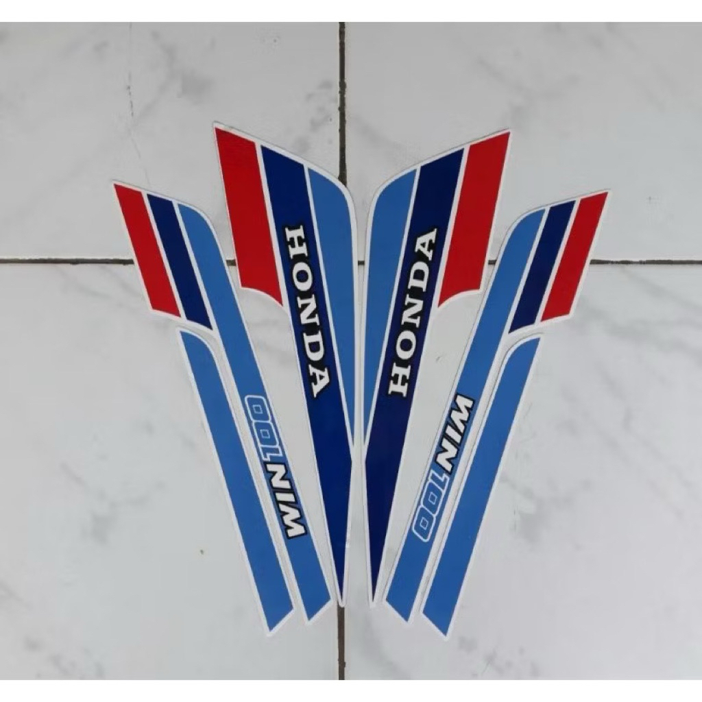 stiker striping lis body motor honda win warna biru muda biru tua merah tahun 1991 striping body win