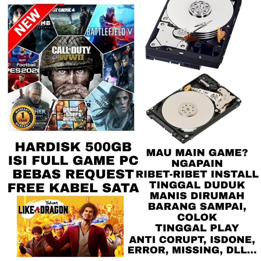 Hardisk HDD Eksternal dan Internal Laptop/PC 1TB 320GB 500GB Game PC Full