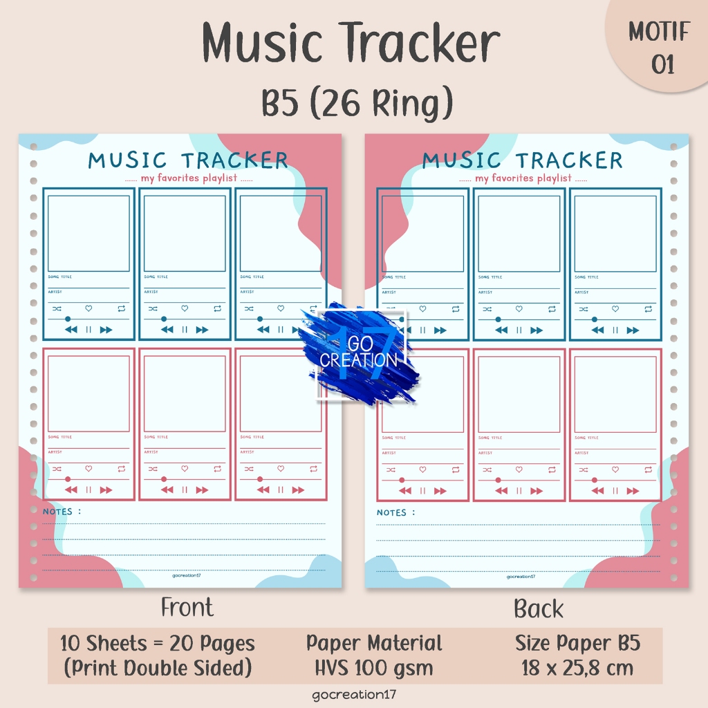 

Kertas Isi Binder Planner Music Tracker Motif B5