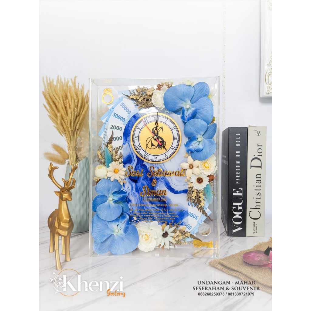 25x35 frame mahar pernikahan isi akrilik dome +jam | mahar pernikahan akrilik | mahar pernikahan min