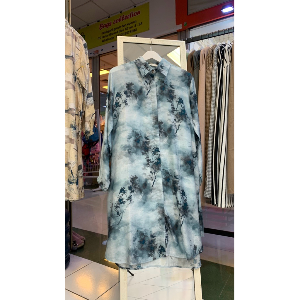 Tunik Dubai Motif Abstrak Bahan Katun Crespo Premium