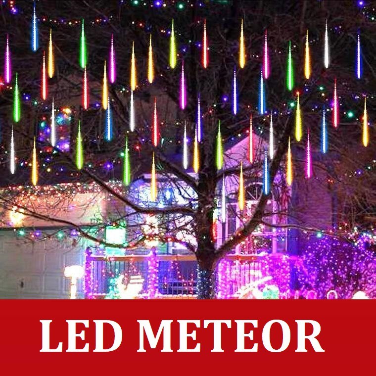 Lampu Meteor LED RGB 8 Batang 3 Meter/Lampu Hujan Meteor RGB Jatuh Salju Taman Hias Lampu Jatuh Rain