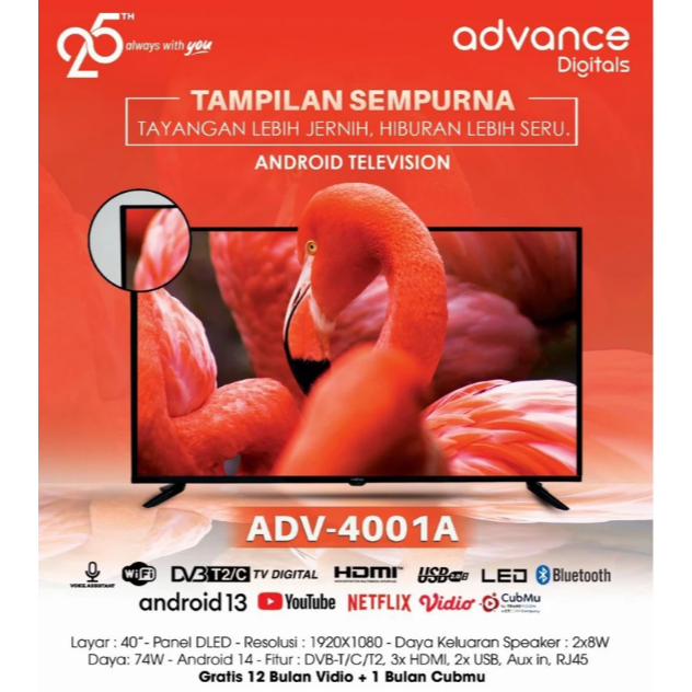 ADVANCE LED TV SMART ANDROID 40 INCH ADV 4001A