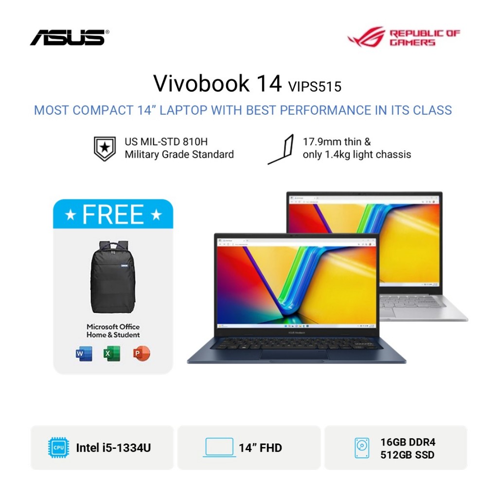 [Harga Spesial] Asus Vivobook 14 A1404VAP Intel Core 5 120U Ram 16GB 512GB SSD Windows 11 Home + Off