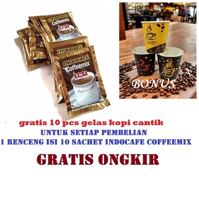 

1 RENCENG INDOCAFE COFFEEMIX GRATIS 10 PCS GELAS PAPERCUP/PAKET KOMPLIT GELAS DAN COFFEEMIX ISI 10 PCS