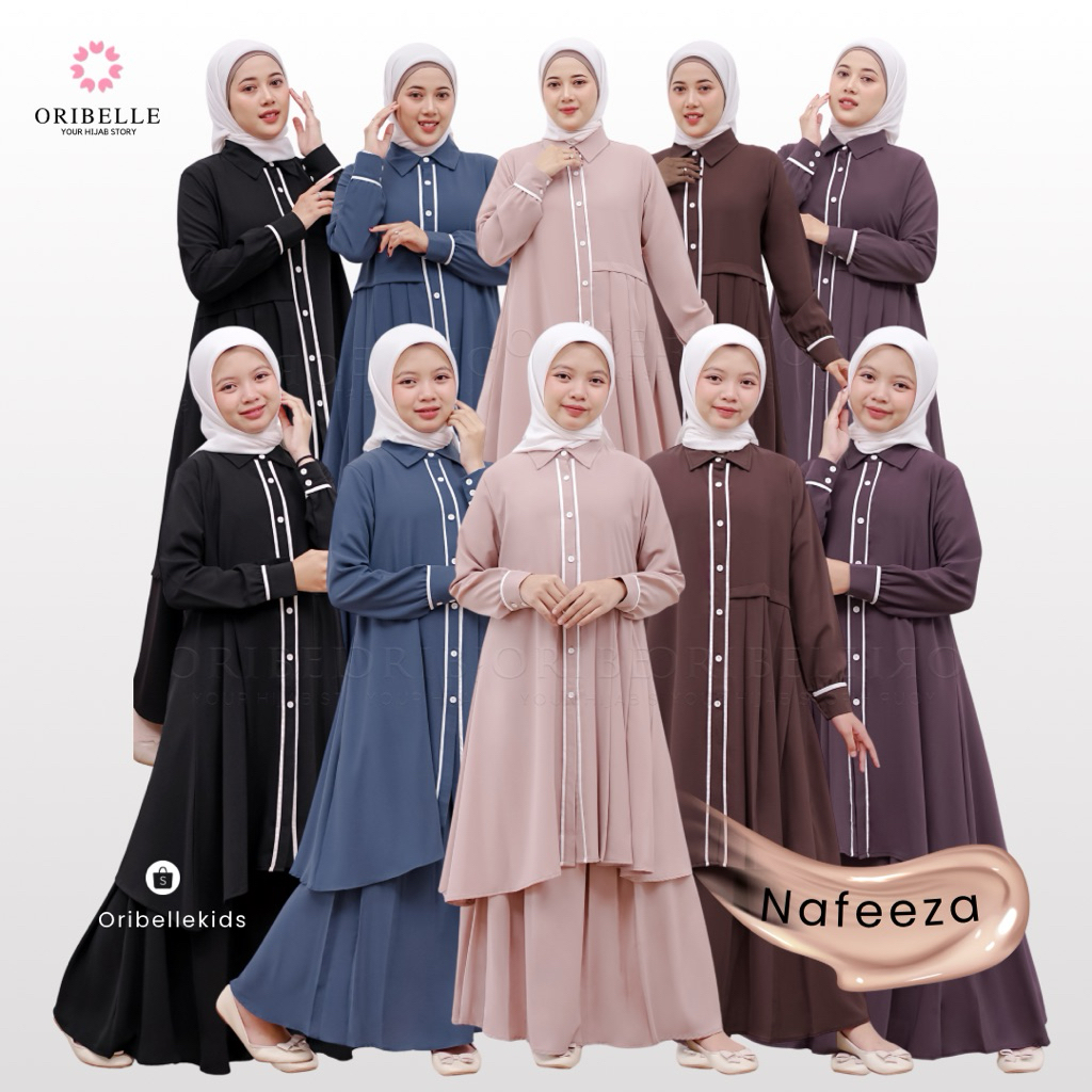 Oribelle Kids Nafeesa setelan long tunik rok couple ibu anak remaja muslim wanita 6-15 tahun hitam