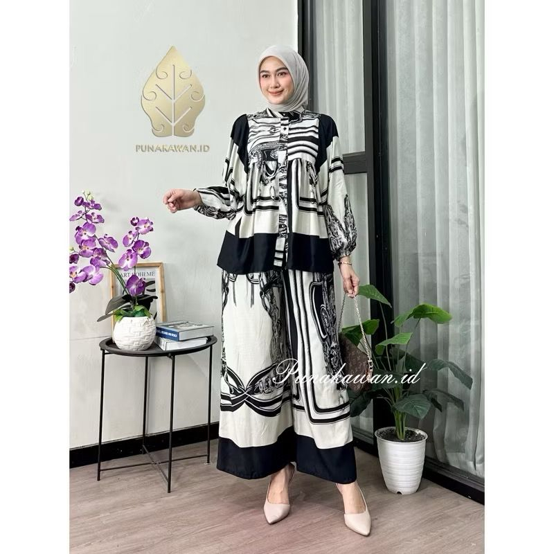 Luna Setelan Celana Kulot Bahan Rayon Premium Busui / One Set Rayon Kekinian / Setelan Balon Viral /