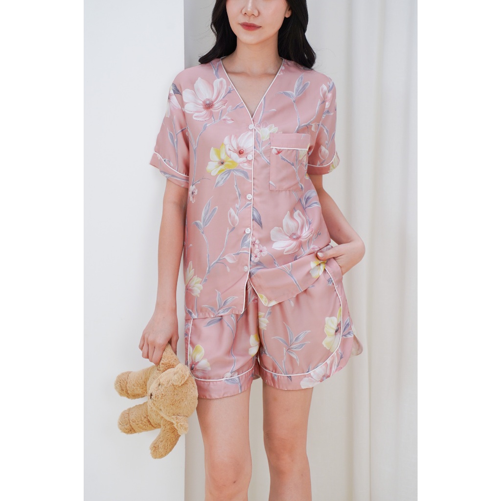 Surrell Sleepwear | Audrey (S-XL) ORGANIC SILK Tencel Non-Collar Pajamas Set Piyama